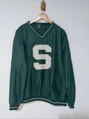 Pro Edge Dark Green V-Neck Pullover with White Michigan State size XLarge